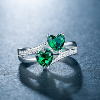 Gorgeous แหวนหมั้นแต่งงาน เงิน 925 สีเขียวมรกต ไซซ์ 6 7 8 9 10