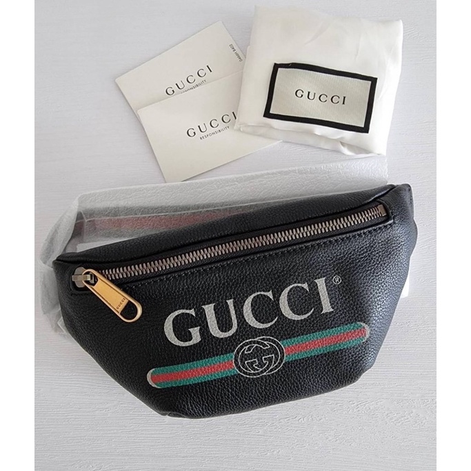 ผ่อน0-กระเป๋าคาดอก-คาดเอว-new-gucci-belt-bag-mini-size-90-หนังแท้-สีดำ-ไซส-มินิ