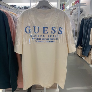 เสื้อยืดแขนสั้น พิมพ์ลายตัวอักษร guess สีพื้น เข้ากับทุกการแต่งกาย แฟชั่นฤดูร้อน สําหรับผู้ชาย และผู้หญิง