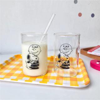 แก้วน้ํา ทนความร้อน ลายการ์ตูน Snoopy Charlie สไตล์เกาหลี สําหรับใส่นม น้ําผลไม้ อาหารเช้า