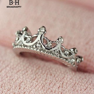 💘broadhappy💍สตรี Rhinestone มงกุฎราชินีมงกุฎชุบเงินแหวน Xmas แหวนเกลี้ยง