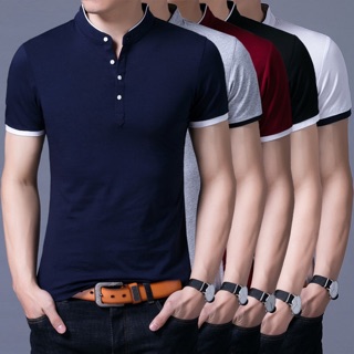 รูปภาพขนาดย่อของใหม่แฟชั่นผู้ชายเสื้อโปโลแขนสั้นผ้าฝ้ายเสื้อยืดลองเช็คราคา