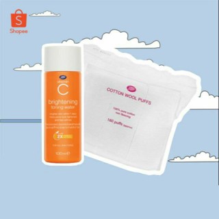 แพ็คคู่ พร้อมใช้ (โทนเนอร์+สำลี160แผ่น) Boots Vitamin C วิตามินซีโทเนอร์เช็ดหน้าผิวสะอาด Tooner Vitamin C Boots