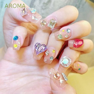 Aroma อัญมณีคริสตัล พลอยเทียม AB ทรงสี่เหลี่ยม รูปหัวใจ สีสันสดใส สําหรับตกแต่งเล็บ