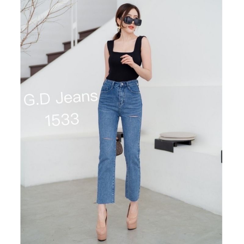 1533-g-d-jeans-กางเกงยีนส์ขายาวผ้าด้านทรงกระบอกเล็ก