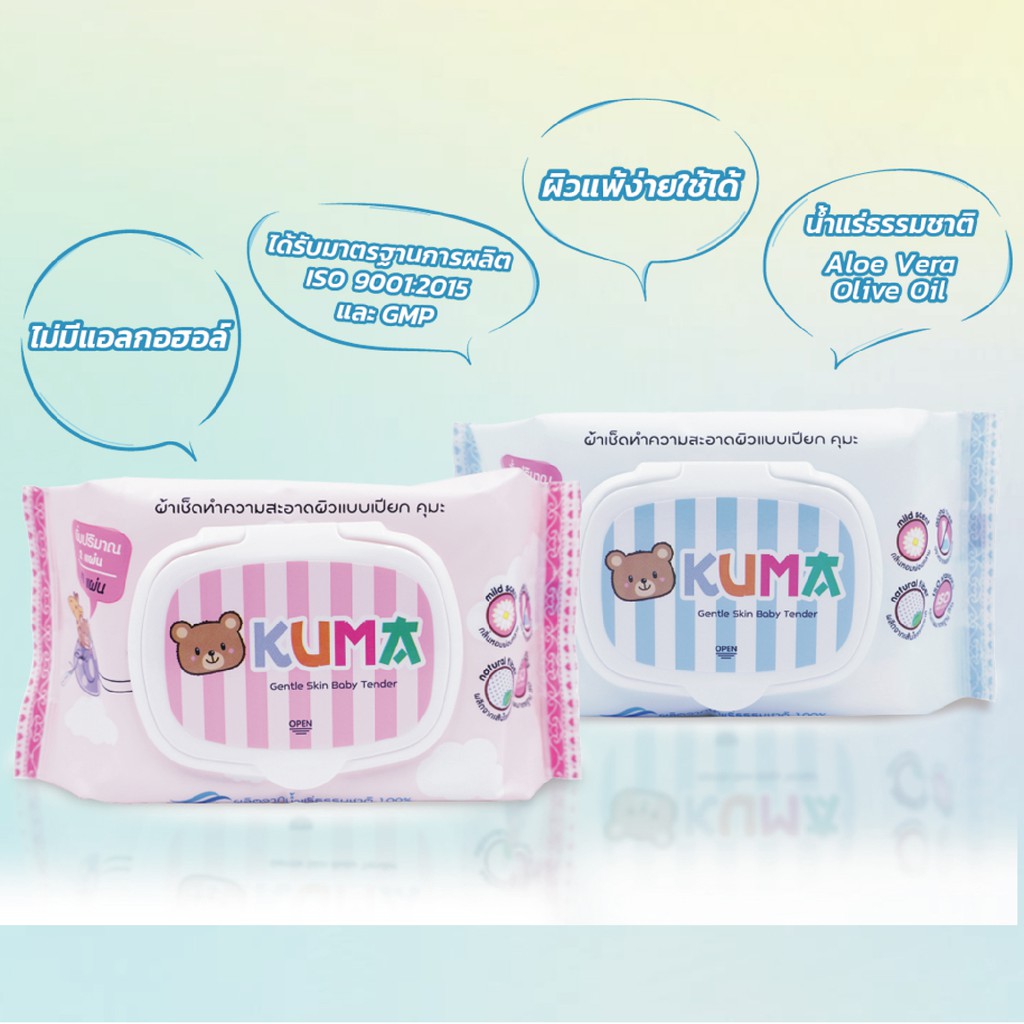 kuma-คุมะ-ทิชชู่เปียก-ผ้าเปียก-40แผ่น-สุ่มสี