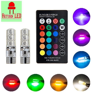 LED หลอดไฟหรี่รถยนต์+รถมอเตอร์ไซร์ เปลี่ยนสีได้ (ขั้ว T10) ไฟหรี่ 7 สี 17 สเต็ป ReturnLED