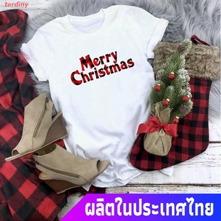 terdiny เสื้อยืดแขนสั้น เสื้อยืดลายกราฟฟิก Merry Christmas สําหรับผู้หญิง Sports T-shirt