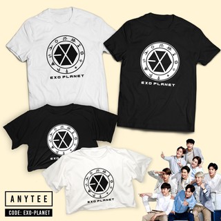 เสื้อยืด EXO Planet และครอปท็อปหลวม (ท็อปส์ซูเกาหลีสําหรับผู้หญิงอินเทรนด์) Anytee BjM