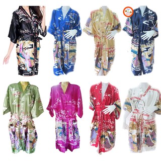 เสื้อคลุ่ม สไตล์กิโมโนลาย เกอิชา (ผู้หญิงญี่ปุ่น) ผ้าซาติน เนื้อนุ่ม สวยสด