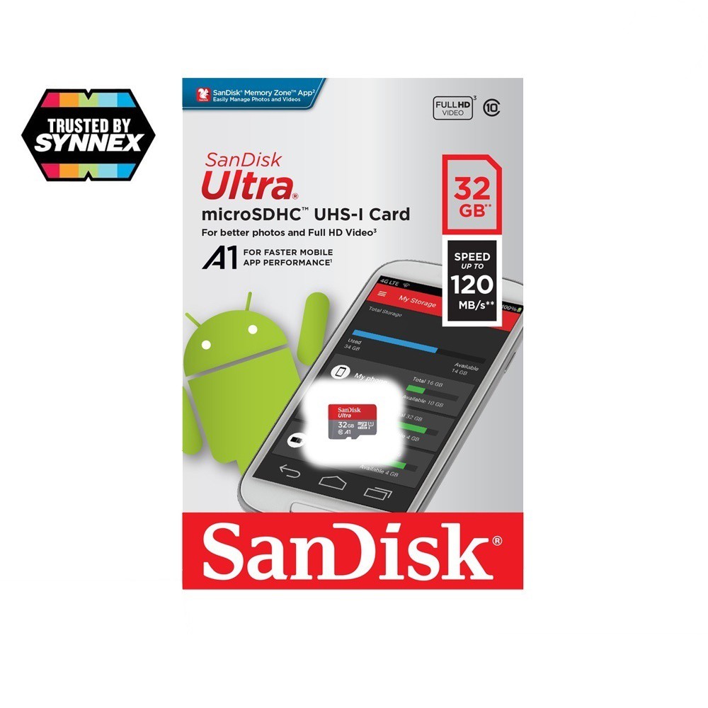 ภาพสินค้าSandisk Ultra MicroSDHC UHS-I 32GB ความเร็วอ่านสูงสุด 120 MB/s U1 A1 (SDSQUA4-032G-GN6MN) เมมโมรี่การ์ด โทรศัพท์ มือถือ จากร้าน groovygang บน Shopee ภาพที่ 1