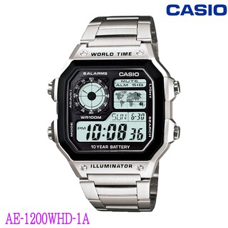 สินค้า 🚗พร้อมส่ง🚗 CASIO AE-1200WHD-1A (รับประกันศูนย์1 ปีเต็ม ) CASIOนาฬิกผู้ชายเตนเลสสตีล าแบตเตอรี่ 10 ปี