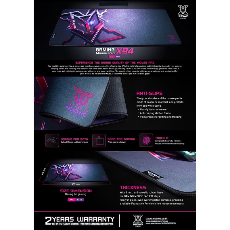 ภาพสินค้าGAMING MOUSE PAD NUBWO X94 XXL SIZE แผ่นรองเมาส์ไซส์ใหญ่พิเศษ SIZE ขนาด 900 x 400 mm จากร้าน linkcomputer บน Shopee ภาพที่ 1