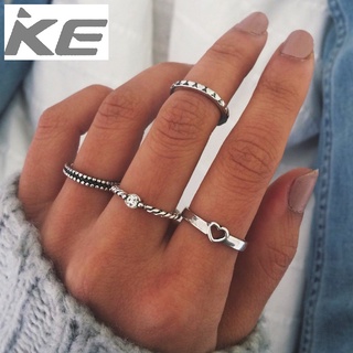 Stacking Jewelry Four-piece Love Ring Set Vintage Diamond Silver Ring Combination Set for girl