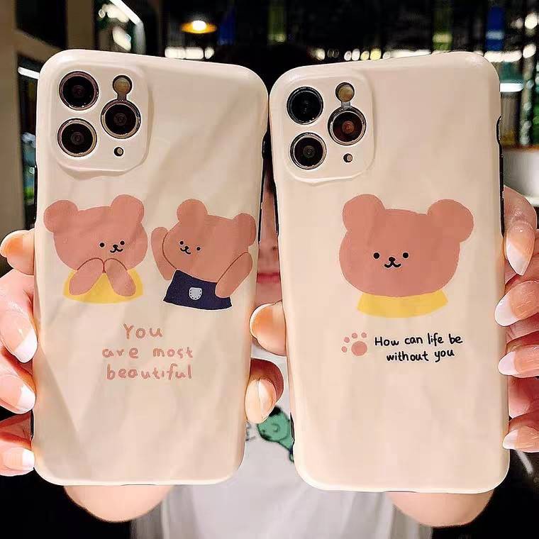 11-promax-iphone-case-เคสนิ่ม-เนื้อซิลิโคน-for-iphone-x-xs-max-xr-7-8plus-full-cover-case-หมีyou-areคู่-หมีhow-canเดี่