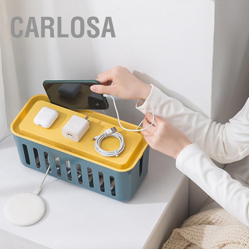 carlosa-กล่องเก็บสายไฟ-6-ช่อง-ที่เก็บสายไฟ-กล่องจัดสายชาร์จ-แบบกลวง-กระจายความร้อน-เรียบง่าย