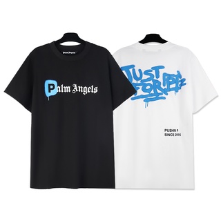 เสื้อยืดแขนสั้น พิมพ์ลายตัวอักษร สีฟ้า สไตล์สตรีท สําหรับผู้หญิง และผู้ชายS-5XL