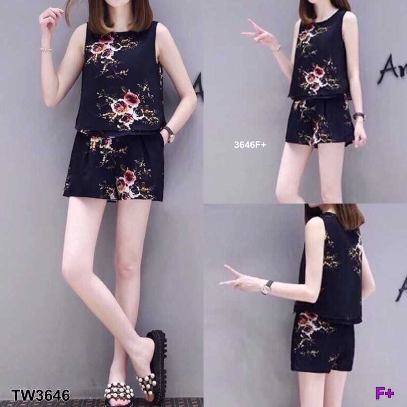 tw3646-set-2-ชิ้น-เสื้อคอกลม-แขนกุด-กางเกงขาสั้น