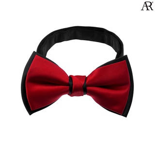 ANGELINO RUFOLO Bow Tie ผ้าไหมทออิตาลี่คุณภาพเยี่ยม โบว์หูกระต่ายผู้ชาย ดีไซน์ Plains สีแดง-ขาว/สีดำ-ขาว