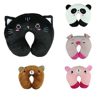 【บลูไดมอนด์】Cute Cartoon Animals U Shaped Pillow Travel Car Neck Rest Pillow Support Head Rest Cushion Panda Cat Bear Ra