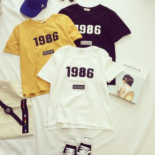 เสื้อยืดลำลองสำหรับสตรีแขนสั้นพิมพ์ลาย 1986