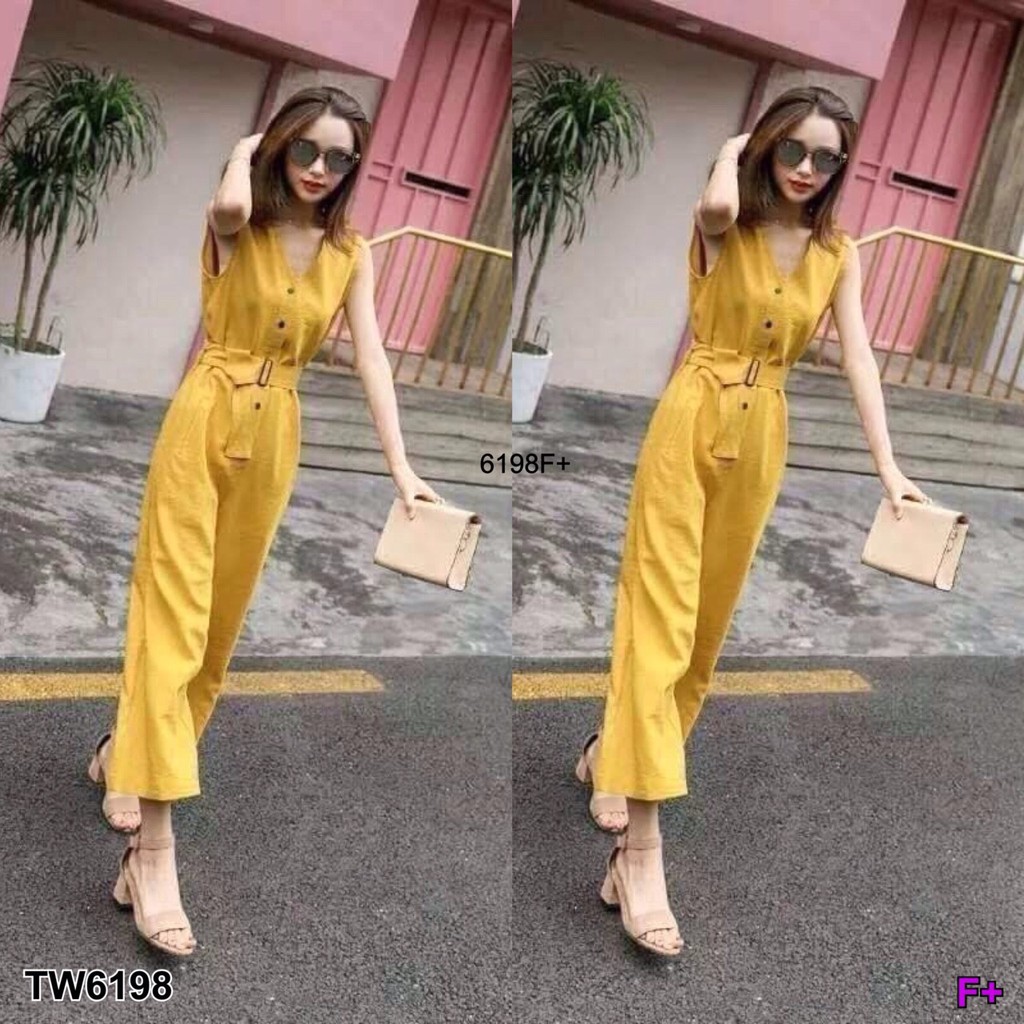 สอบถามก่อนสั่งซื้อ-จั้มสูทแขนกุดผูกโบว์-จั้มสูทขายาว-คอวี-แขนกุด-เนื้อผ้าโฟเวย์-tw6198