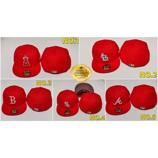 【พร้อมส่ง】MLB หมวกเบสบอล ปีกแบน ปรับขนาดได้ สีขาว สีแดง สไตล์ฮิปฮอป