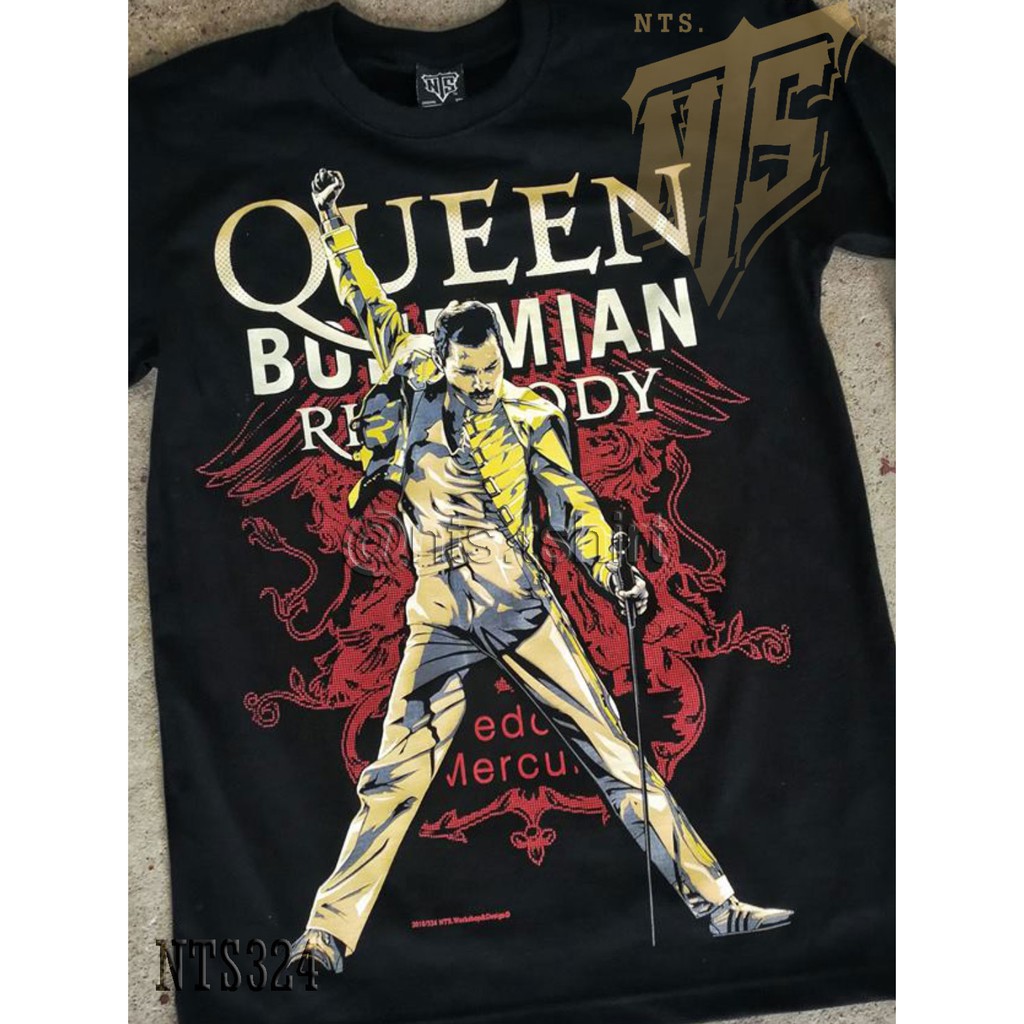 เสื้อยืดวินเทจnts-324-queen-bohemian-freddie-เสิ้อยืดดำ-เสื้อยืดชาวร็อค-เสื้อวง-new-type-system-nts-rock-brand-sz-s-m