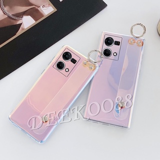 ใหม่ เคสโทรศัพท์มือถือ ซิลิโคนนิ่ม TPU พร้อมสายคล้องมือ สีม่วง สําหรับ OPPO Reno7 4G 5G Z Pro A96 A95 A76 A55 A16e A16 A16K 5G Reno7Z Reno 7 7Z 7Pro 2022