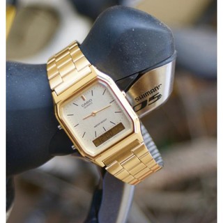 (แท้ 100%) Casio Data Bank รุ่น AQ-230GA-9D นาฬิกาข้อมือ สายสเเตนเลสสีทอง วินเทจดีไซน์ -ของแท้ 100% ประกันศูนย์ CMG 1ปี