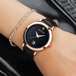 SANDA Fashion Star Dial Women Watches Luxury Golden Leather Ladies Watch Women Dress Clock Calendar relogio feminino P19