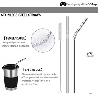 ชุดหลอดดูดน้ำสแตนเลส หลอดดูดน้ำ หลอดงอ สำหรับแก้วเก็บความเย็น 20 oz/ 30 oz - 3 Pack Stainless Steel Straws Metal