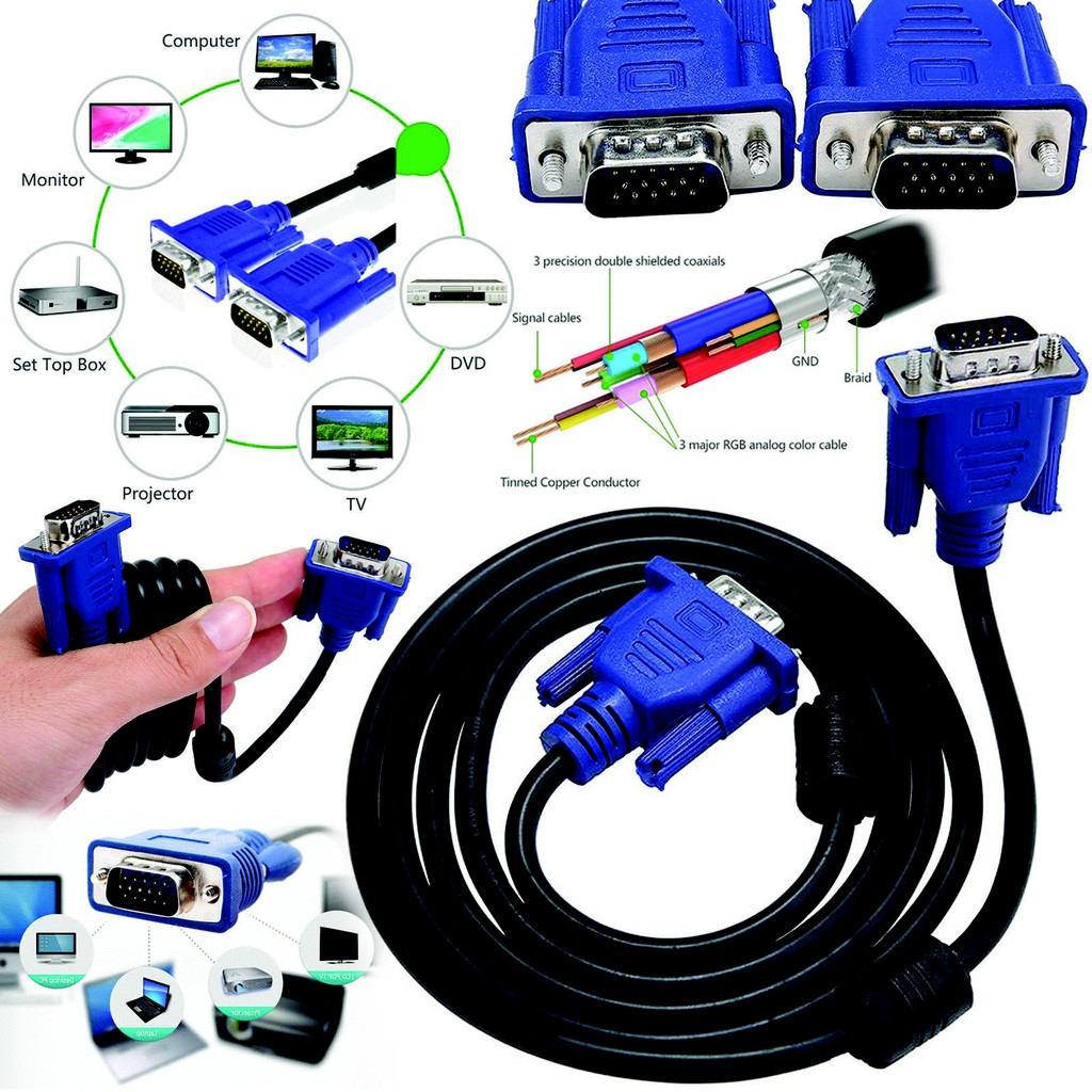รูปภาพของCable vga 15 Pin Male To Male Pc Monitor Tv Lcd Plasma Projector Tft Cable Leadลองเช็คราคา