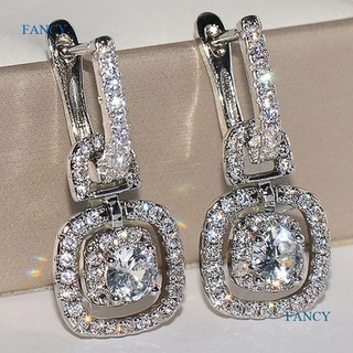 Fancy ใหม่ ต่างหูห้อย รูปล็อก ประดับหิน CZ วิบวับ เครื่องประดับ สําหรับผู้หญิง