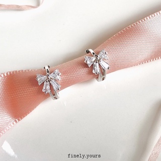 finely.yours 925 Stering Silver Jewelry| ต่างหูห่วงเงินแท้ ประดับพลอยรูปโบ // Bow Hoops Earrings