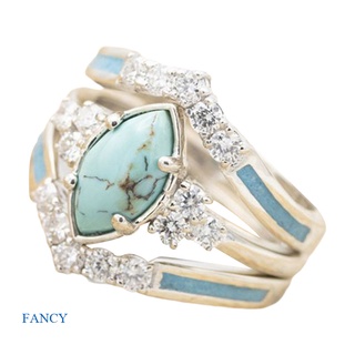สินค้า Fancy ชุดแหวนเพชร เทอร์ควอยซ์ หรูหรา สามชิ้น สีทอง และสีเงิน สําหรับผู้หญิง