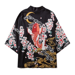 ภาพขนาดย่อของภาพหน้าปกสินค้าเสื้อคลุมกิโมโน เสื้อคาร์ดิแกน แขนสามส่วน ทรงหลวม สไตล์ญี่ปุ่น ฮาวาย ญี่ปุ่น ฮาราจูกุ จากร้าน 15692019815pcy.th บน Shopee