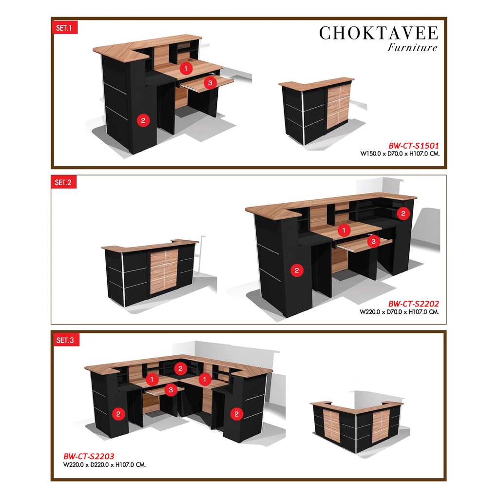 โต๊ะเคาน์เตอร์ประชาสัมพันธ์-230ซม-set7-ท็อปเมลามีน-bw-ct-s2307