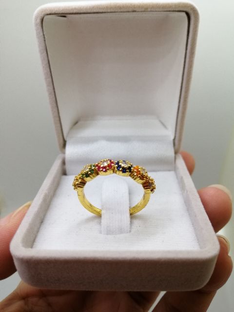 แหวนทอง-18k-ฝังเพชร-cz-แท้-ลายดอกไม้-6สี