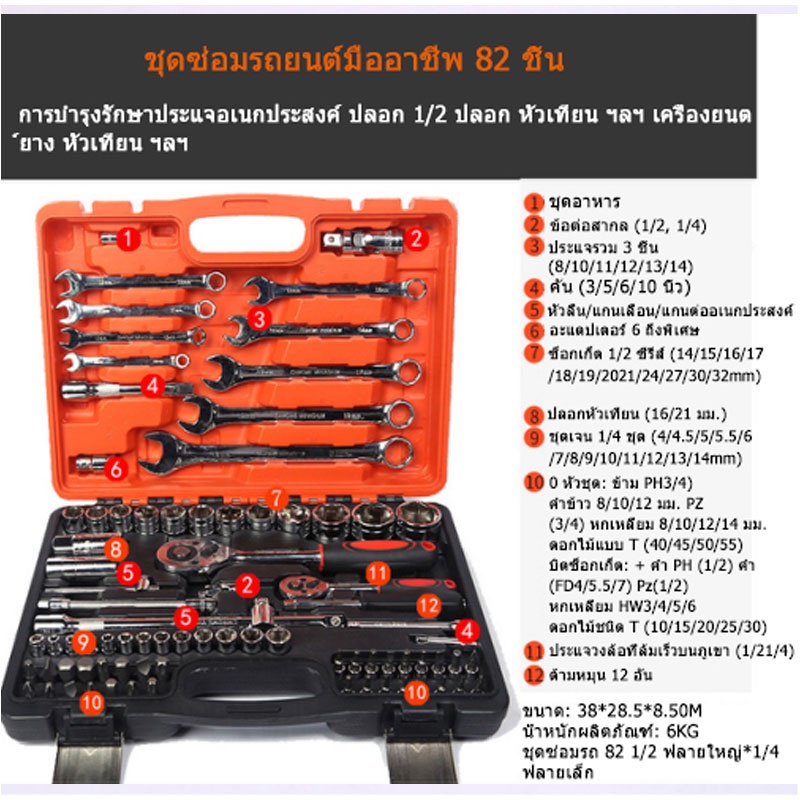 fs-professional-tools-set-ชุดเครื่องมือช่างอเนกประสงค์-ชุดเครื่องมือ-ชุดประแจบล็อก-ขนาด-1-4-จำนวน-82-ชิ้น-พร้อมกล่องพลาส