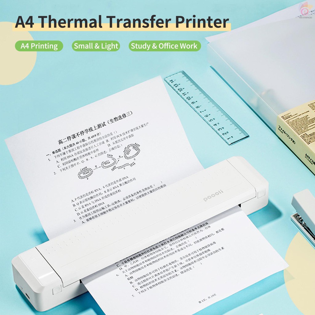 ภาพหน้าปกสินค้าPoooli เครื่องพิมพ์ความร้อน แบบพกพา 300 Dpi พร้อมสายเคเบิล กระดาษ A4 สำหรับ Pdff Amp Ios ANDROID