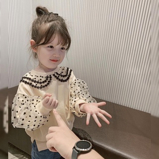 [Babycat] พร้อมส่ง เสื้อกันหนาวแขนยาว คอตุ๊กตา แต่งลูกไม้ แฟชั่นฤดูใบไม้ร่วง สไตล์เกาหลี ญี่ปุ่น สําหรับเด็กผู้หญิง 2022