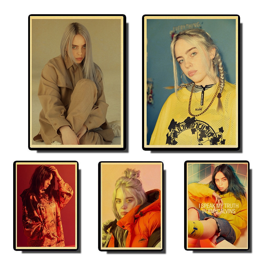 ภาพโปสเตอร์ลาย-billie-eilish-retro-สําหรับติดตกแต่งผนังบ้าน