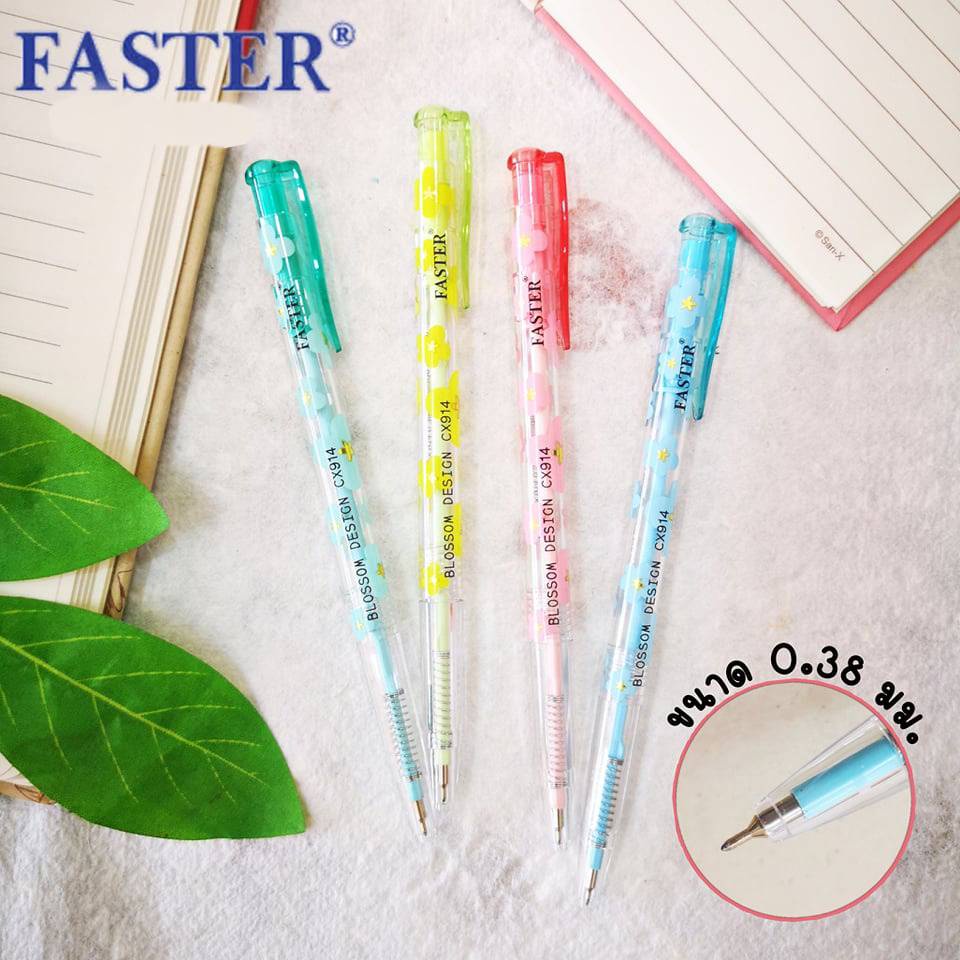 ปากกา-faster-blossom-destgn-cx914-fan-ปากกาลูกลื่น-บอสซัม-ดีไซส์-ด้ามใสลายดอกไม้-1ด้าม-ทางร้านเลือกสีด้ามให้