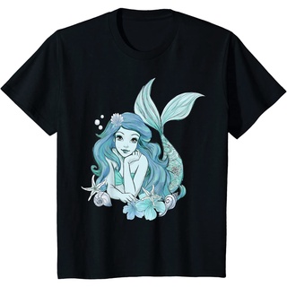 เสื้อยืดผ้าฝ้ายพรีเมี่ยม เสื้อยืด พิมพ์ลายกราฟิก Disney Little Mermaid Ariel Teal Sketch สําหรับผู้ชาย