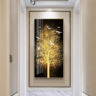 Golden โปสเตอร์ผ้าใบ พิมพ์ลายนก ต้นไม้ แนวหรูหรา สไตล์นอร์ดิก สําหรับตกแต่งผนังบ้าน ห้องนั่งเล่น