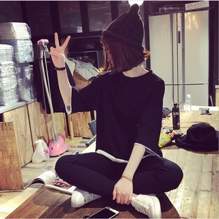 เสื้อท็อป เสื้อยืด คอกลม แขนครึ่งส่วน ทรงหลวม สำหรับสตรี
