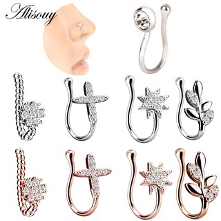 Alisouy 1 ชิ้น แหวนจมูกปลอม คลิปที่จมูก แหวนจมูกเทียม เจาะปลอม แทรกัส ต่างหู เครื่องประดับแหวนจมูก เรียบง่าย