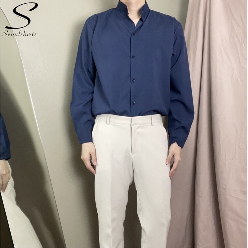 ภาพสินค้าS6: ราคาส่ง เสื้อเชิ้ตคอจีนแขนยาว สีพื้น พร้อมส่ง ไซซ์ M L XL XXL ผ้านิ่มใส่สบายไม่ร้อน จากร้าน seoulshirts_official บน Shopee ภาพที่ 7