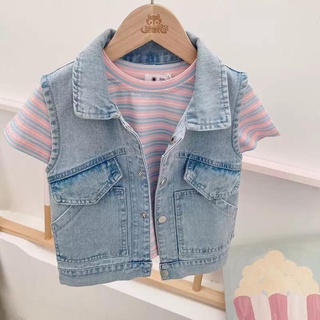 [Babycat] พร้อมส่ง เสื้อกั๊กยีน แบบนิ่ม เข้ากับทุกการแต่งกาย แฟชั่นฤดูใบไม้ผลิ และฤดูใบไม้ร่วง สไตล์เกาหลี และญี่ปุ่น สําหรับเด็ก 2022